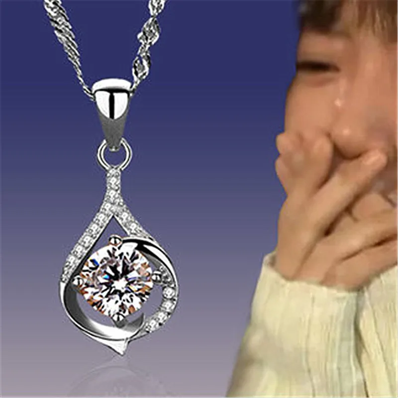 

Promotion 925 Silver Wave Chain Necklace Female Jewelry Shiny Crystal Drop Pendant Necklace For Girl Clavicle Accessories Gift