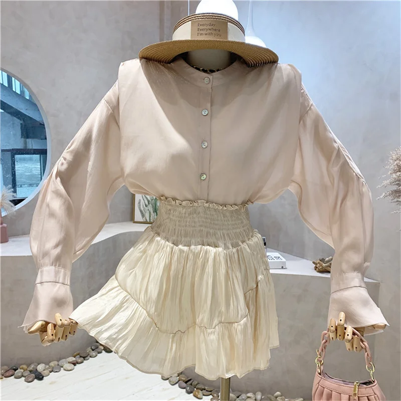 

NEW Niche Design Women's Clothing Summer 2021 Loose Single-breasted Shirt And High-waist Skirt Two-piece Set