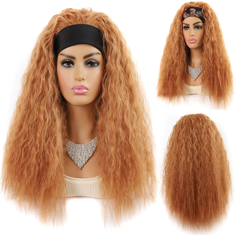 

Long Afro Curly Wave Headband Wigs for Women 18inch Synthetic Orange Corn Wavy Wigs Heat Resistant Fluffy Cosplay Wig with Scarf