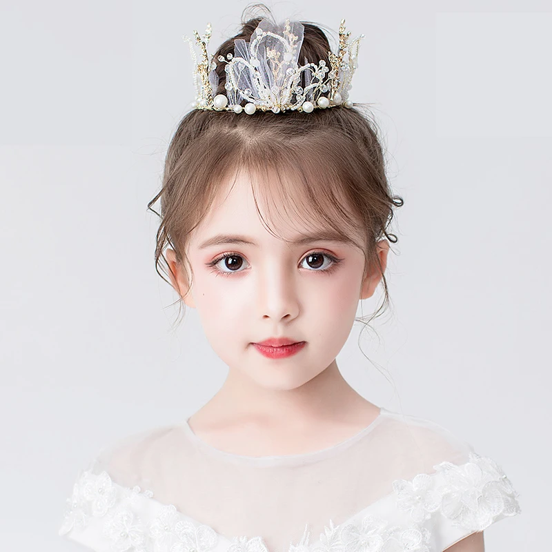 QIANJI Korean hair accessories children's crystal pearl crown headband princess girl headdress baby forest | Аксессуары для