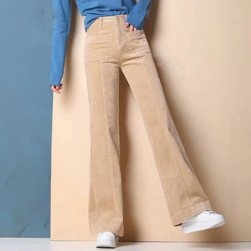 

Autumn Winter High Waist Corduroy Flare Pants Women Plus Size 5XL Loose Black Pants Women Long Plus Trousers Sweatpants FY477