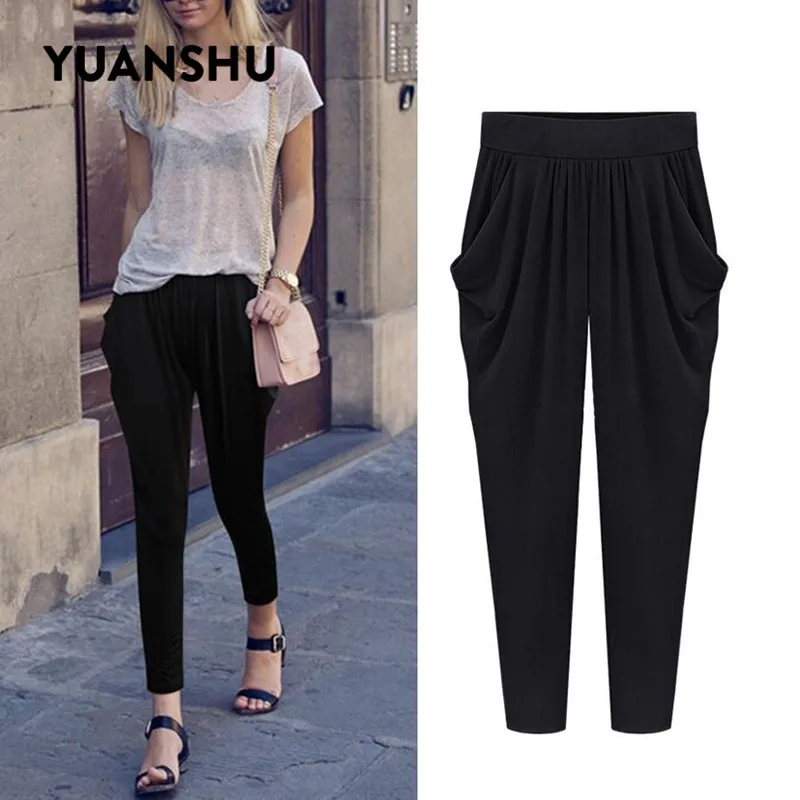 

Женские штаны-шаровары YUANSHU, эластичные, летние, с высокой талией, со складками, тонкие, для офиса, размера плюс