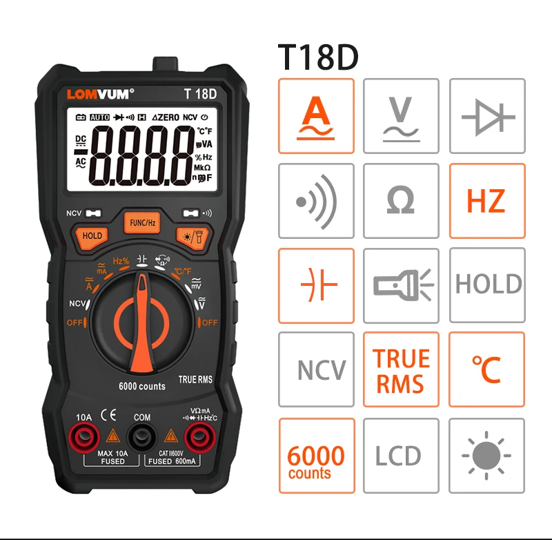 LOMVUM мультиметр True RMS 6000 отсчетов Высокоточный цифровой мультиметр NCV умный мультиметр Авто Диапазон AC/фонарик постоянного тока