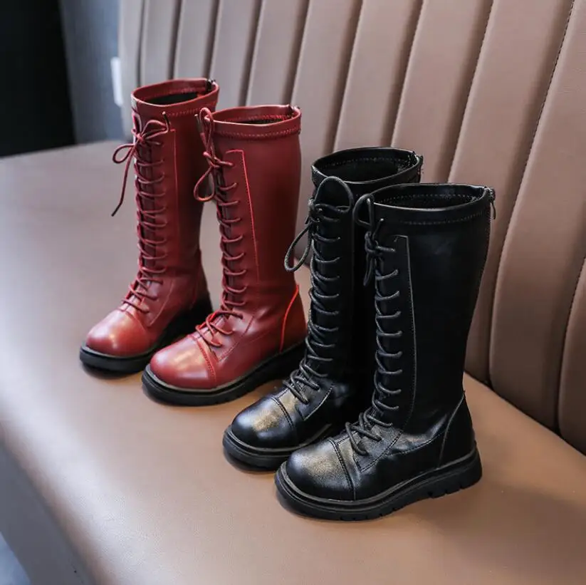 

2021 Autumn New Children Knee-High Fashion Martin Boots Rubber Soft Platform Snow Boots Shoes for Boys Kids Rivet Girls Boots