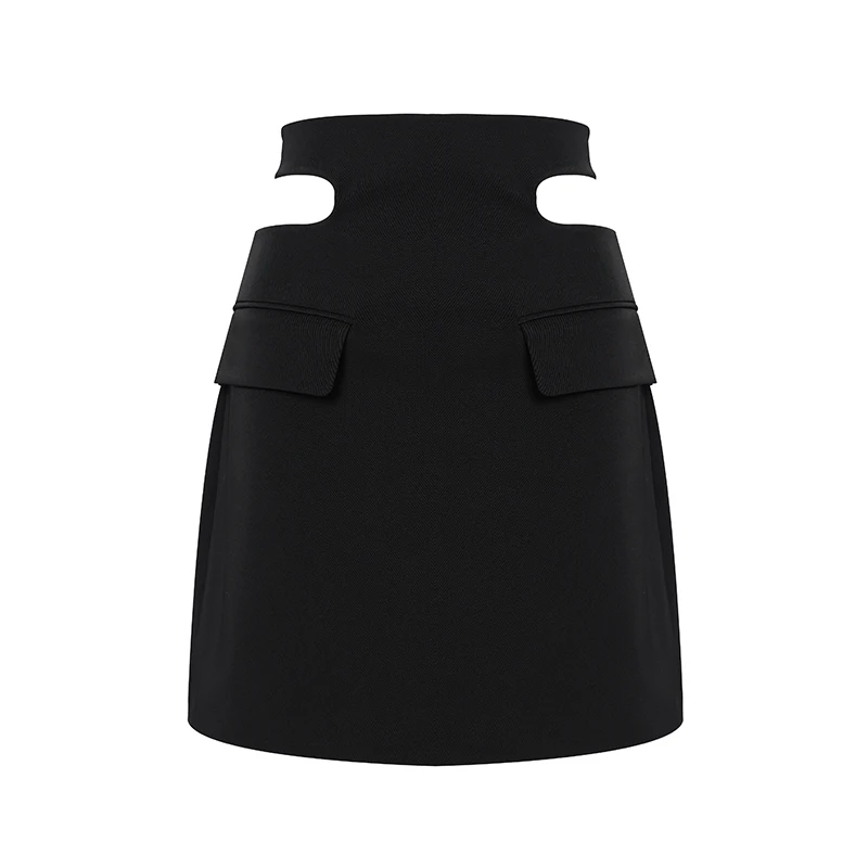 

TWOTWINSTYLE Black Patchwork Skirt For Women High Waist Hollow Out Slim Mini Skirts Females Summer Fashion Clothing 2021 Stylish