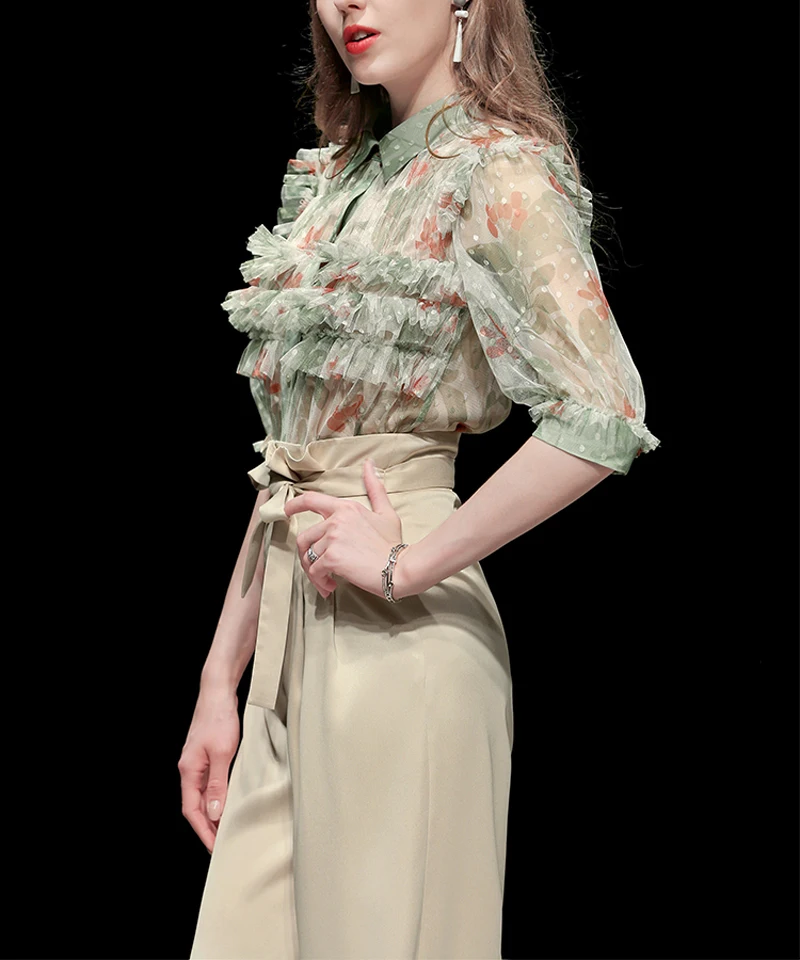 Европейский стиль женские комплекты отложной воротник половина рукава