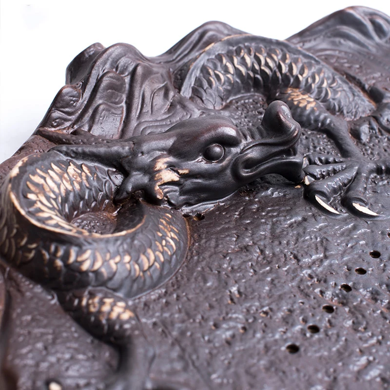 Круглые керамические чайные подносы чайный столик с драконом кунг фу поднос