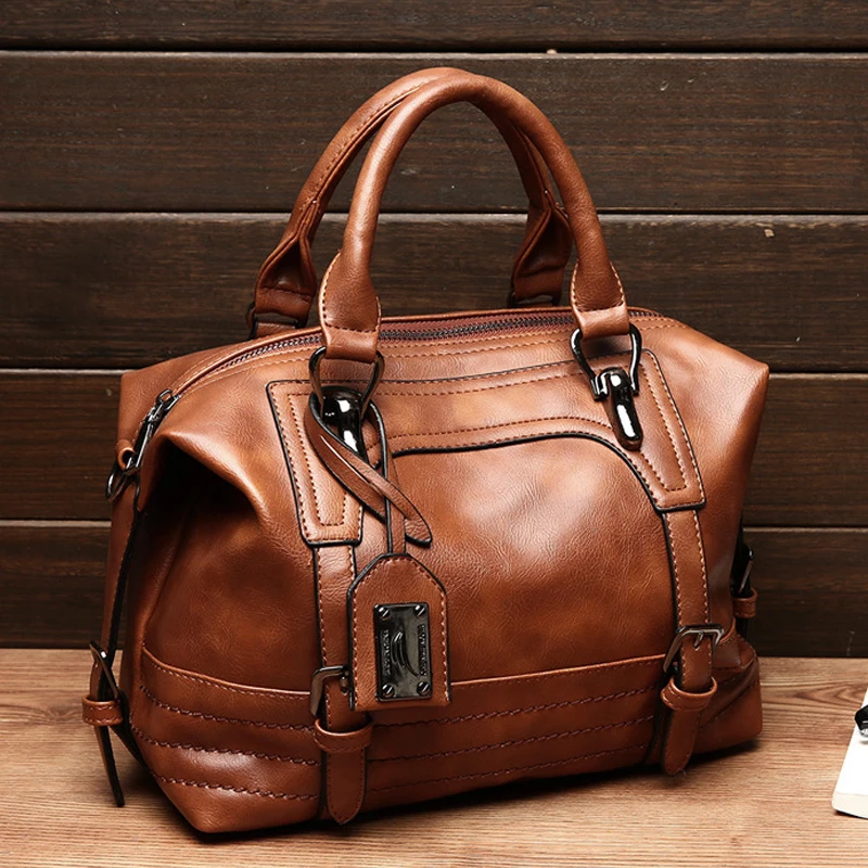 

PU Leather Women's Retro Crossbody Bag Fashion Casual Version Handbag Ladies Shopper Boston Shoulder Bag Women Top-Handle Bags
