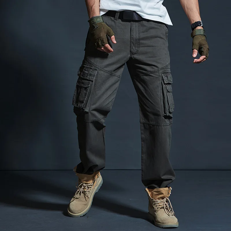 Брюки карго мужские свободного покроя хлопок прямые штаны повседневные