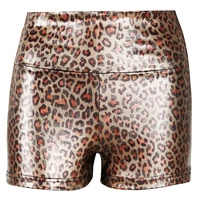 shiny leopard shorts women gold mid waist shorts female thin leopard elastic spandex shorts fashion sexy club