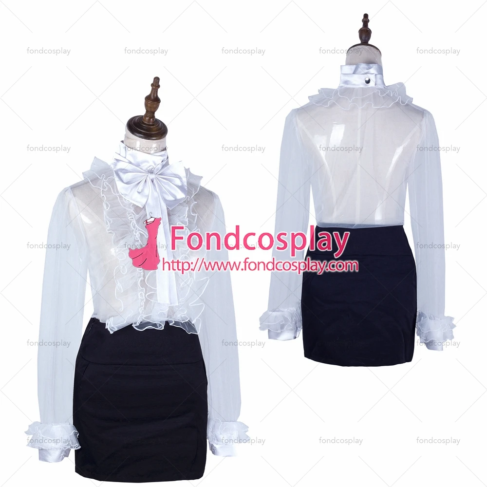 

fondcosplay adult sexy cross dressing sissy maid short white organza shirt Blouse lockable black satin skirt Tailor-made[G2064]
