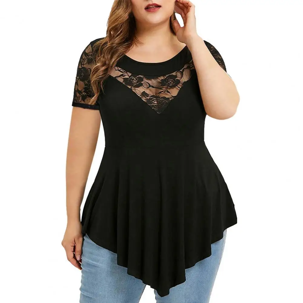 

Sexy O-Neck Short Sleeve Women Blouses Summer Casual Floral Lace Sheer Patchwork Tops Elegant Blusas Streetwear