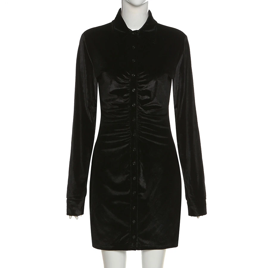 Платье-мини женское базовое Фланелевое с длинным рукавом плиссированное 2021 |