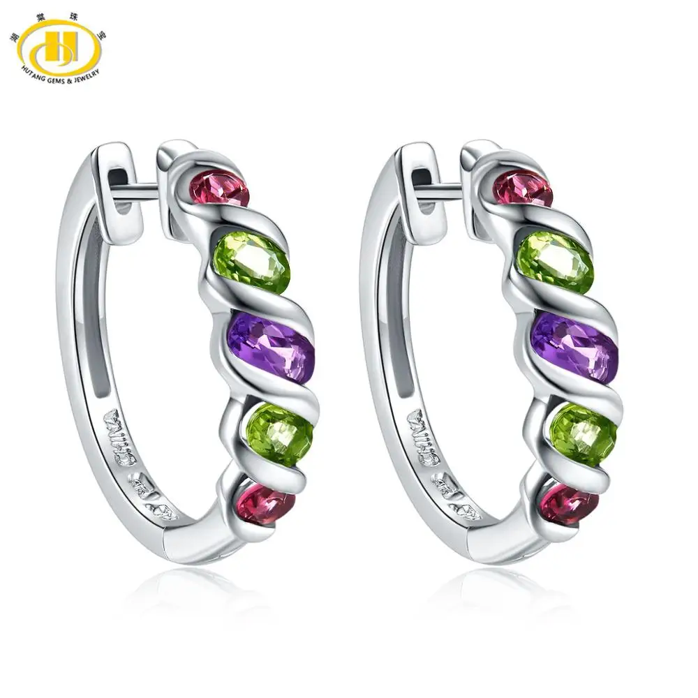 Multi Gemstone Hutang женские клипсы 1.77ct натуральный хром диопсид Твердые 925 пробы серебро зеленый драгоценный камень хорошее классическое ювелирное изделие Новинка - Цвет камня: Multi Gemstone