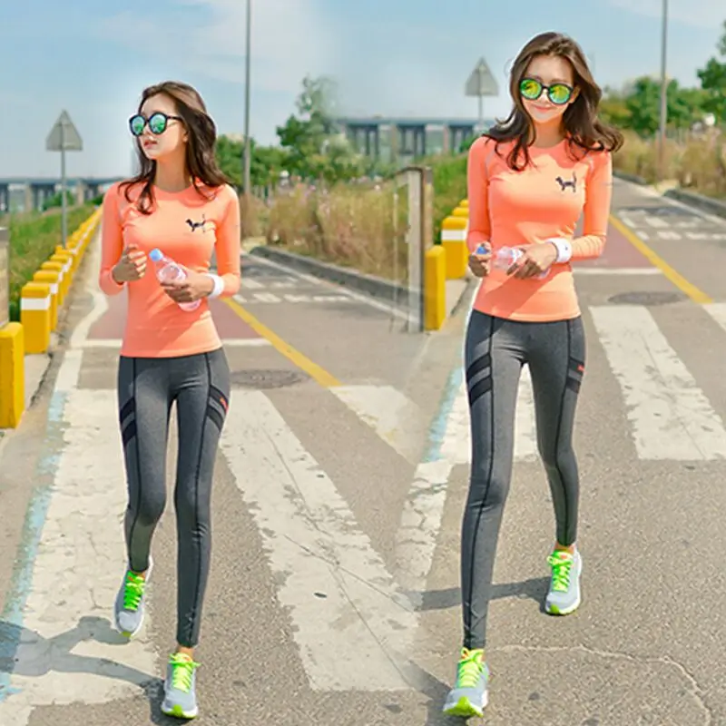 Футболка женская спортивная оранжевая Топ с длинным рукавом комплект для йоги