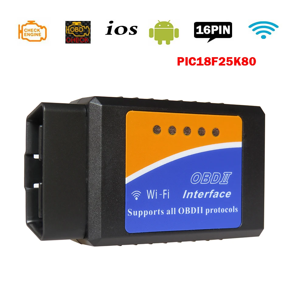 OBDII Интерфейс ELM327 WiFi V1.5 OBD 2 Автомобильные диагностические инструменты PIC18F25K80 ELM 327