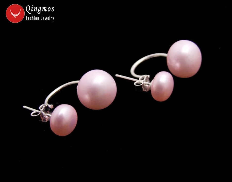 Женские серьги с натуральным жемчугом Qingmos двусторонние плоским круглым