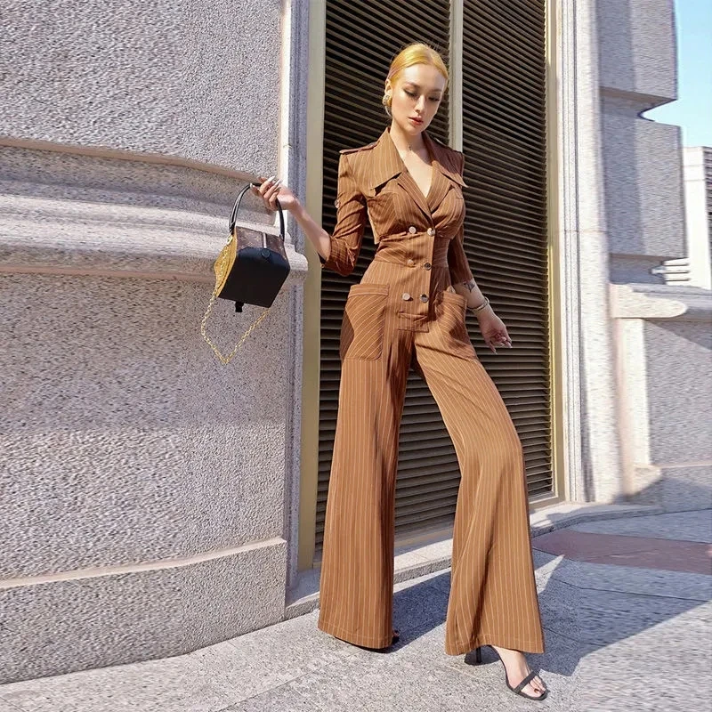 Женский Летний Новый Полосатый слитный комбинезон в стиле милитари Элегантный