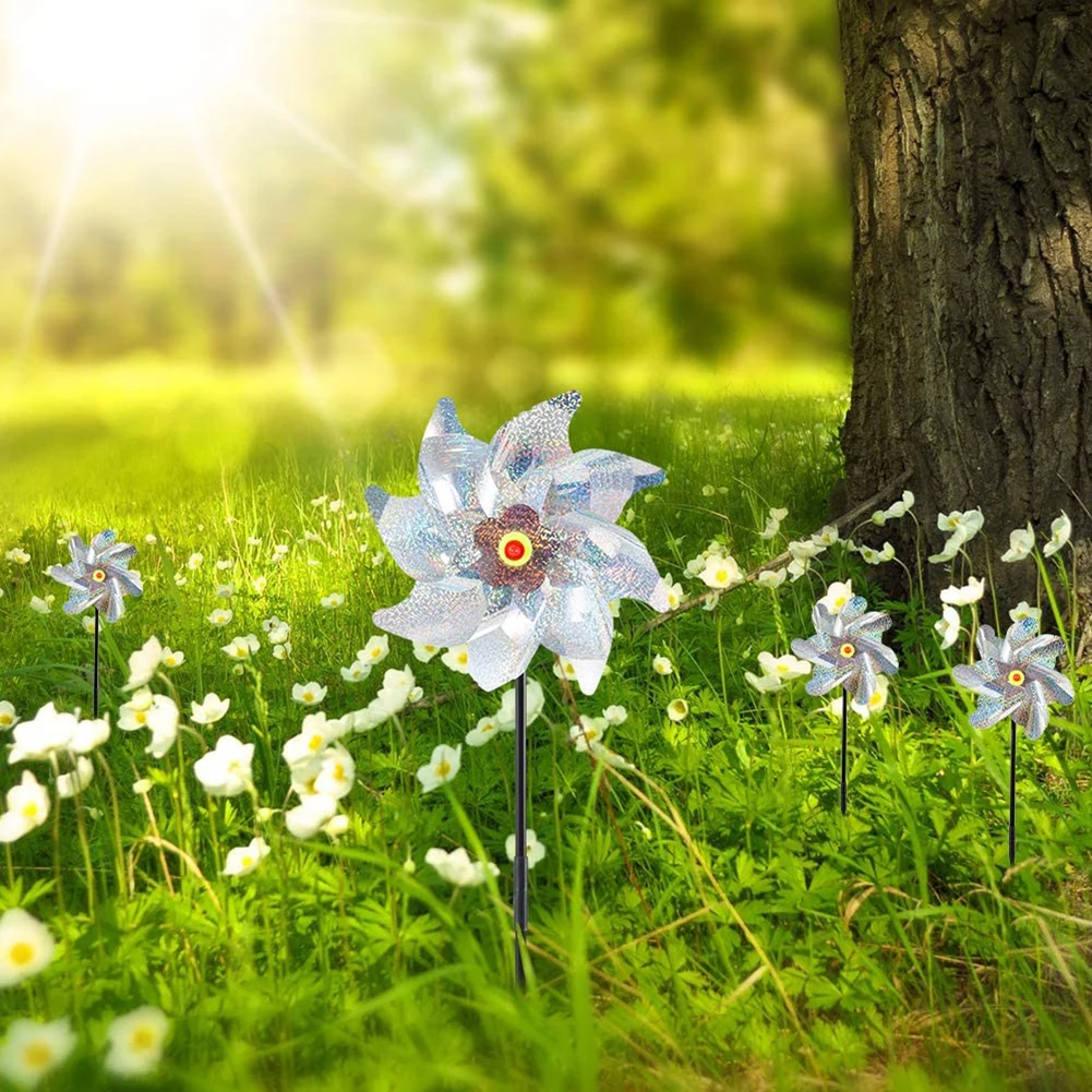 Лазерный ветряная мельница 8 листов отпугиватель птиц блестящие серебряные