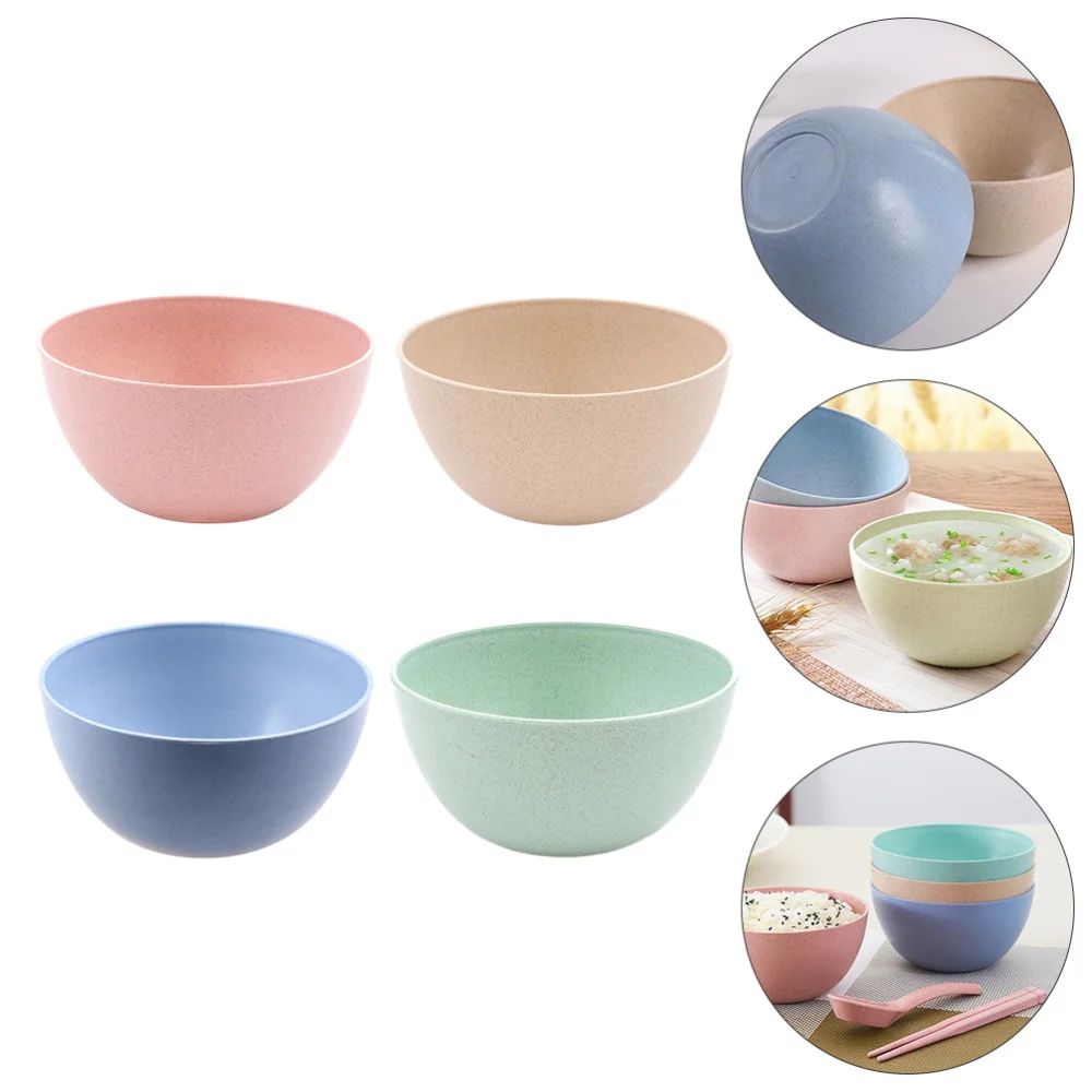 

4pcs Wheat Straw Rice Noodle Bowls Soup Bowls Food Containers (Assorted Color)