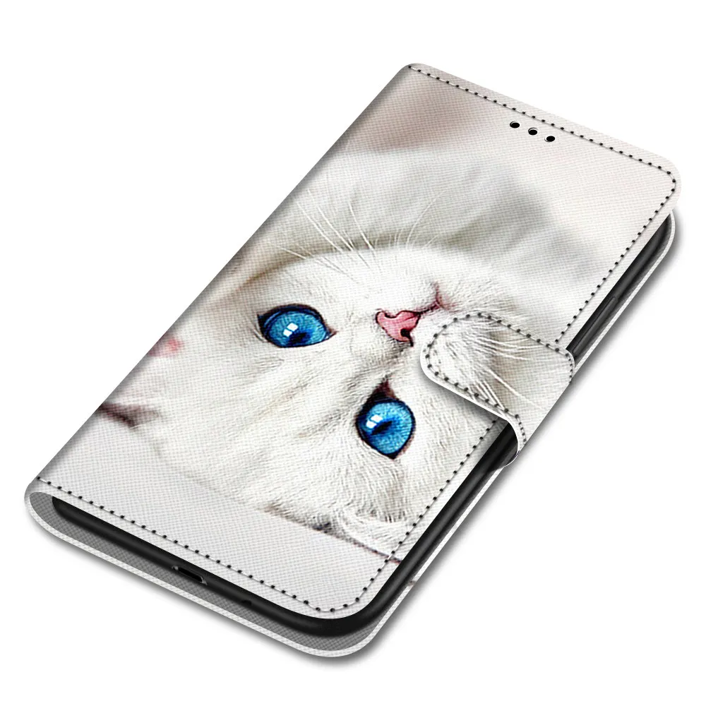 Кожаный чехол книжка с кошкой и львом для Samsung Galaxy S5 S6 S7 S8 S9 S10 Plus S10E Grand Prime G530 J120 J3 J510
