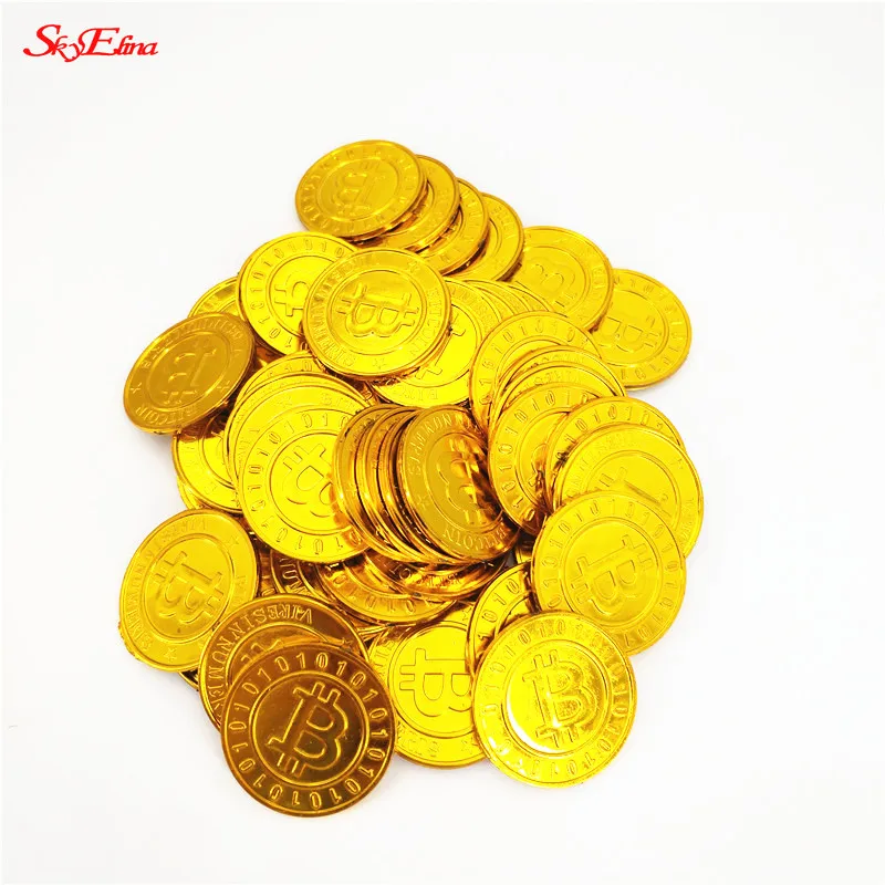 50 шт. и 100 пластиковые золотые монеты для детей|Сувениры вечеринок| |
