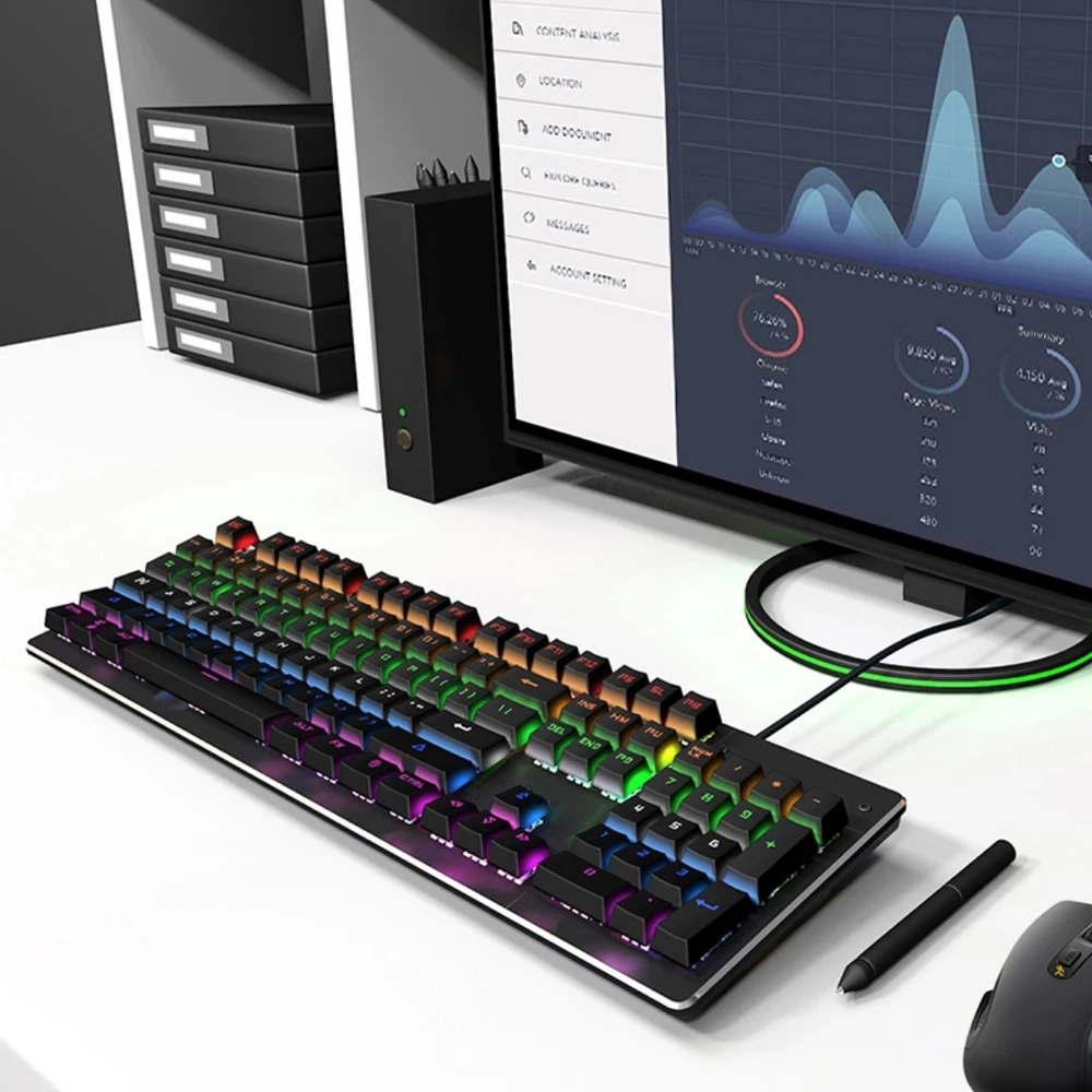 

Mechanical Keyboard 104 Keys Wired Metal Backlight RGB Electronic Competition Blue Switch For PC Computer Gaming Office Use B009