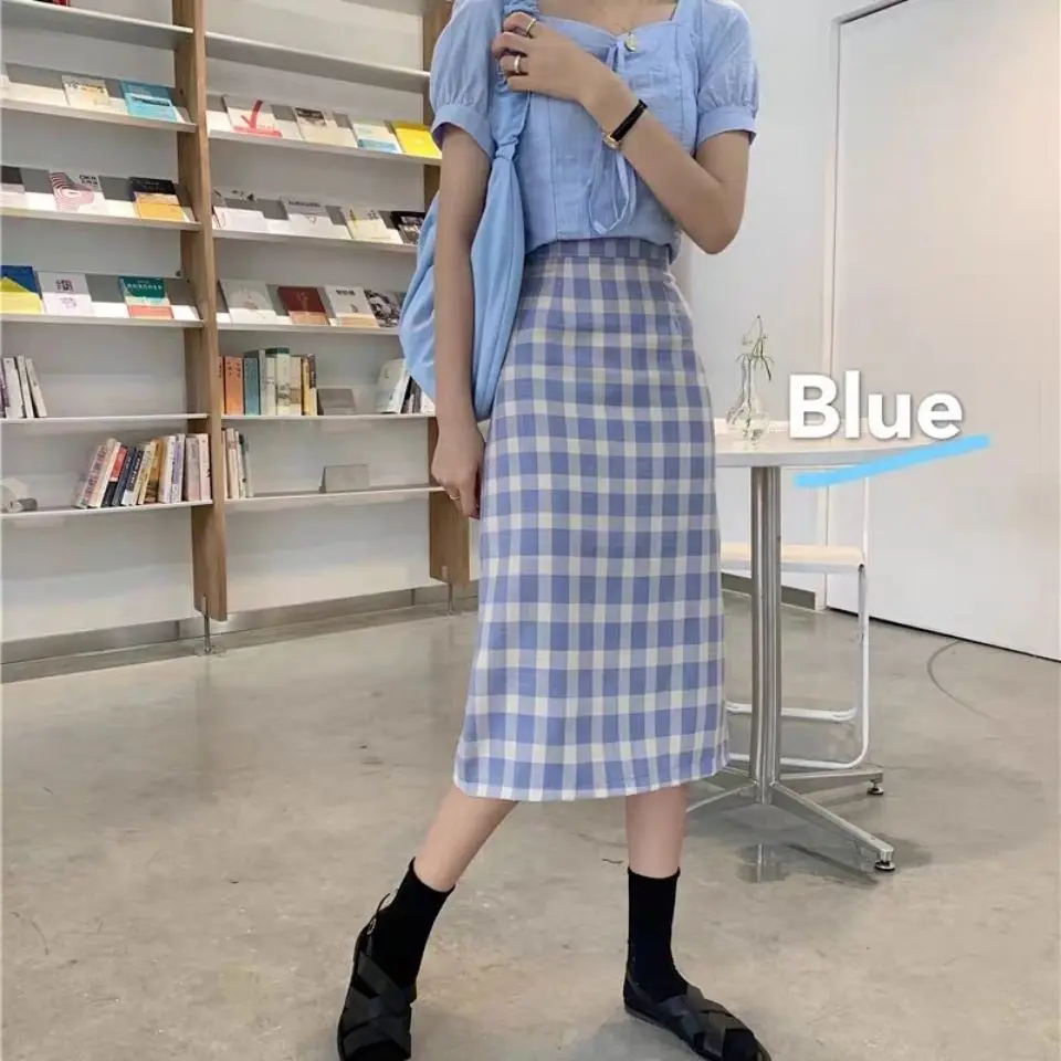 

Summer 2021 new high waist and thin A-line skirt, buttock skirt, lattice temperament skirt, women's fashion skirt