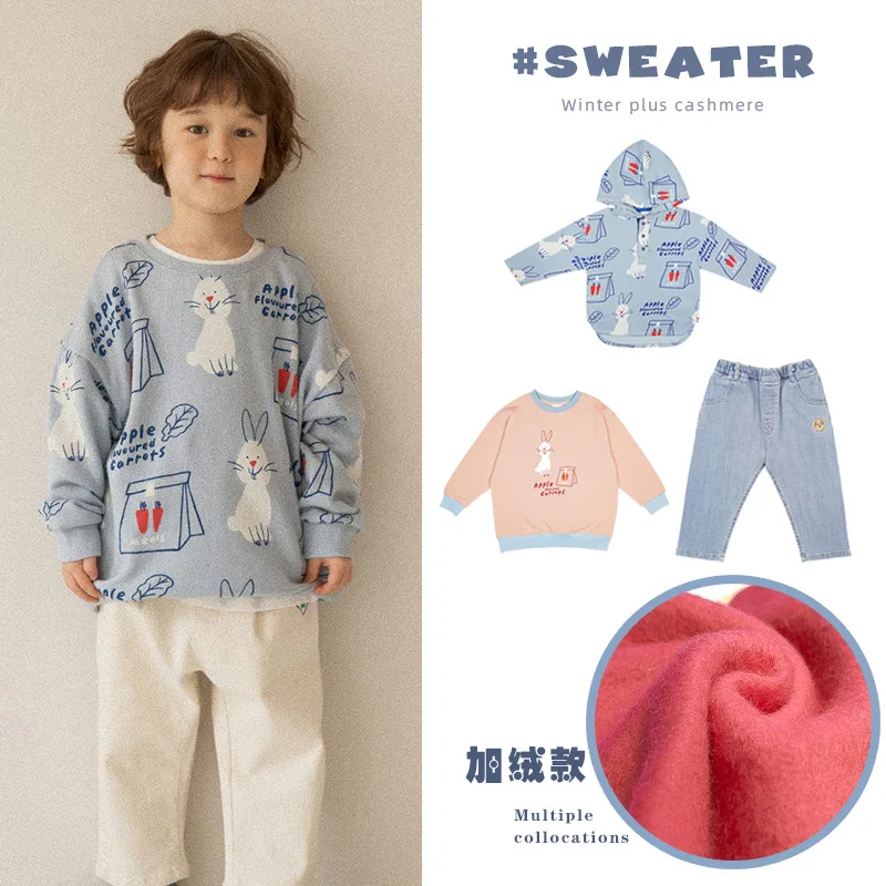 

2020 New Hit Children's Clothes Thicker Pullovers for Boys and Girls Sweaters Cute Rabbit Prints