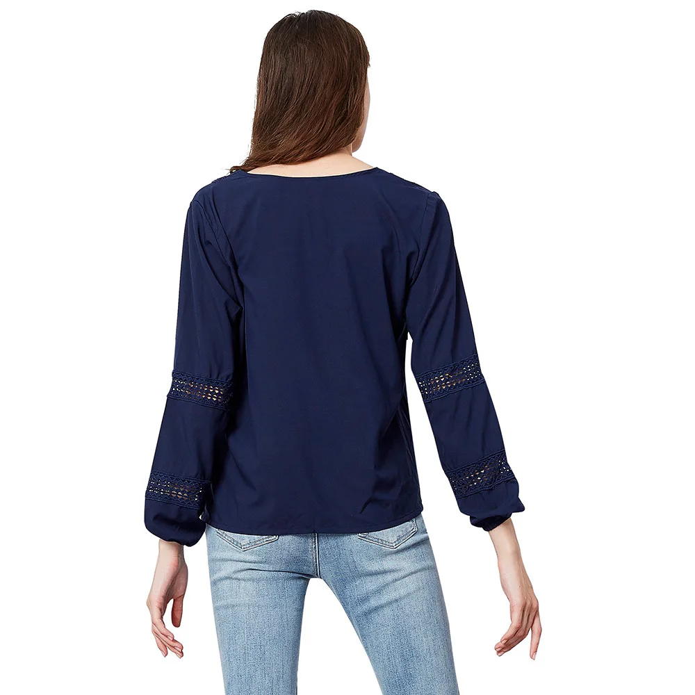 Базовые Топы женские с рукавом фонариком свободные блузки v образным вырезом