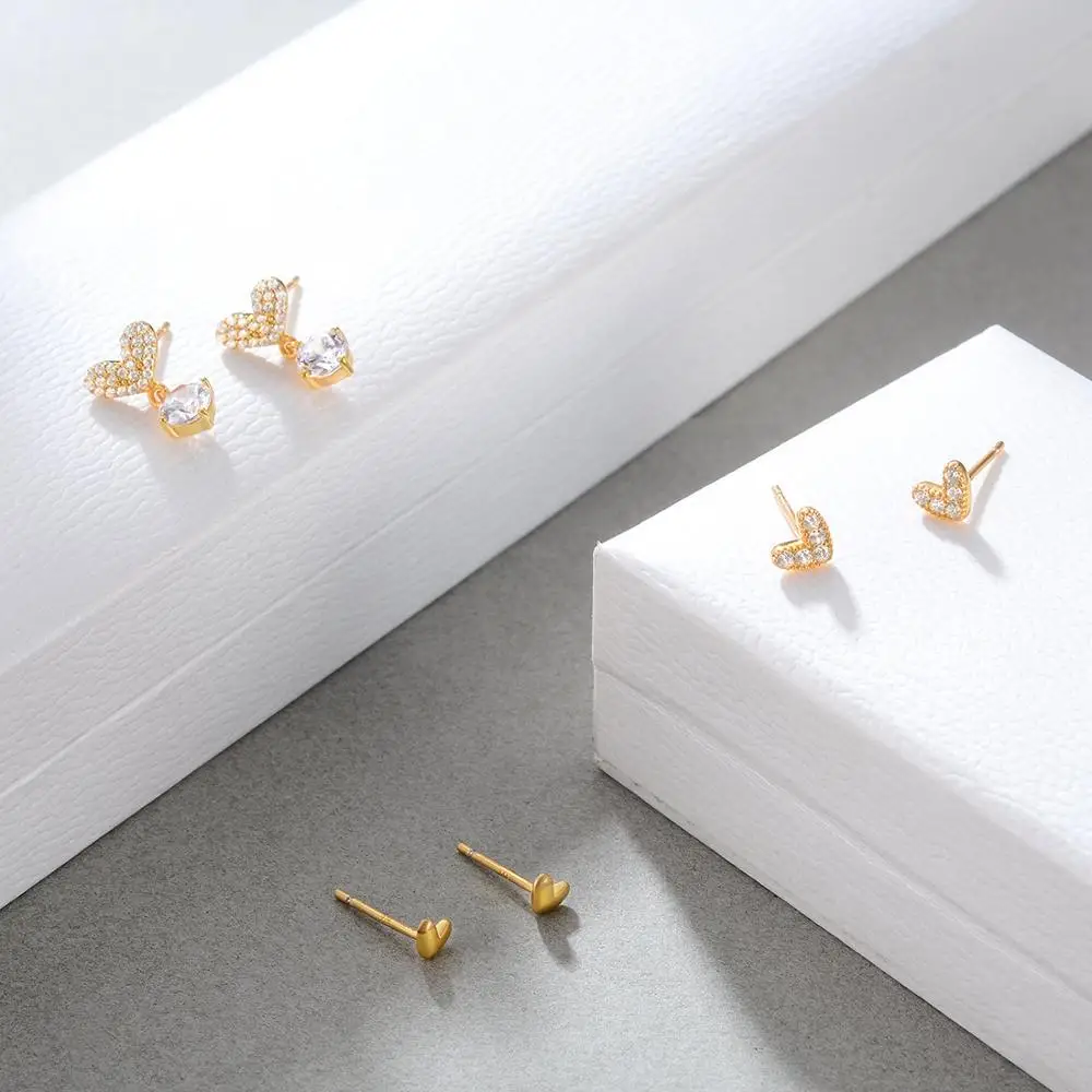 Женские серьги в форме сердца из стерлингового серебра 925 пробы 18 К позолоченные