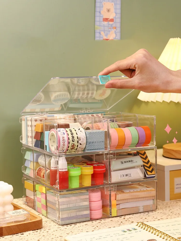 

Desktop Storage Box Multifunctional 6 Grids Finishing Cabinet DIY Stackable Cosmetics Jewelry Storage Box Home Office Container