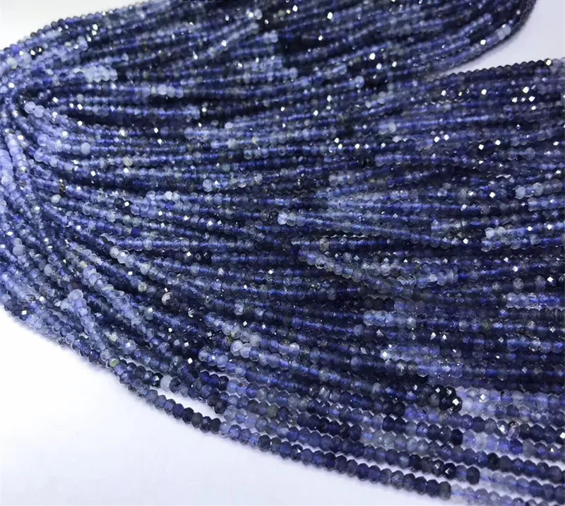 loose beads gradient color blue iolite roundel faceted 2*3.5mm 14inch nature for making jewelry necklace FPPJ wholesale |