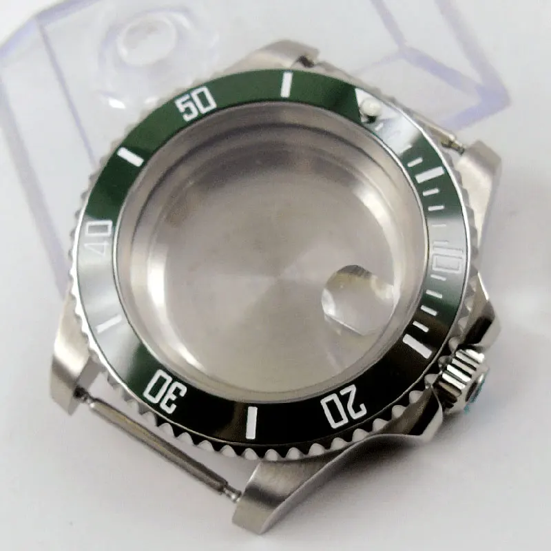 

Steel 40mm SUB Automatic Mens Watch Case For NH35 NH36 ETA2824 MIYOTA Ceramic Bezel Seeing Through Back Brushed Bracelet