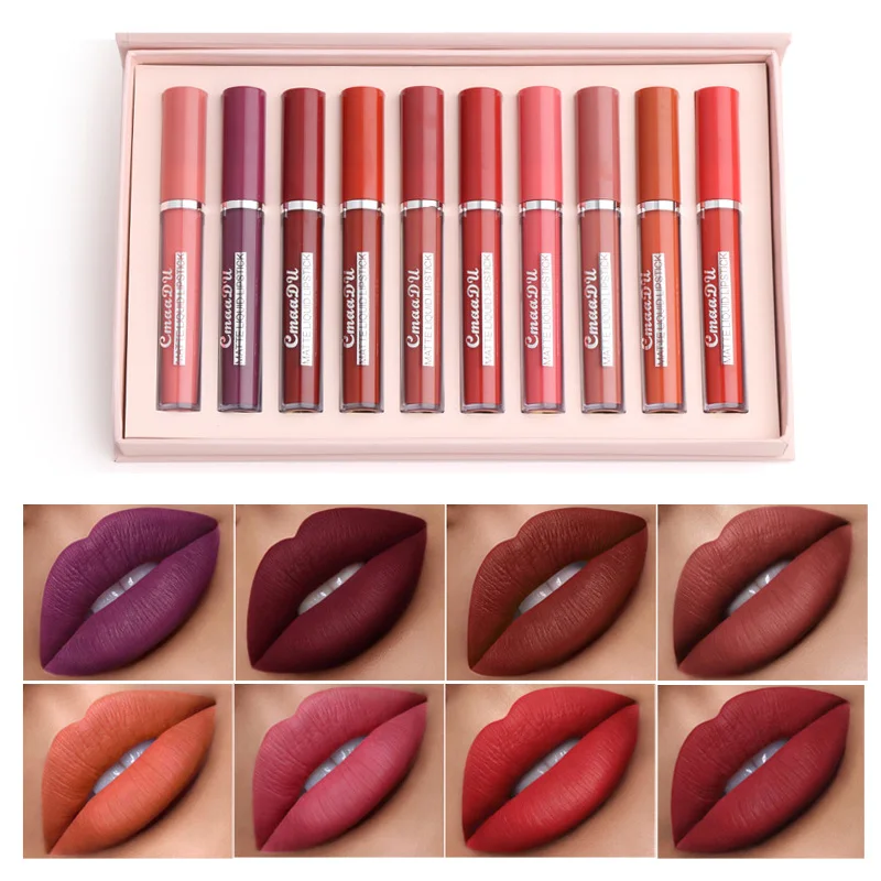 

10 Colors Foggy Lip Glaze Matte Velvet Sexy Lip Glaze Nature Long Lasting Easy To Wear Nonstick Cup Lip Gloss Cosmetics Gift Set