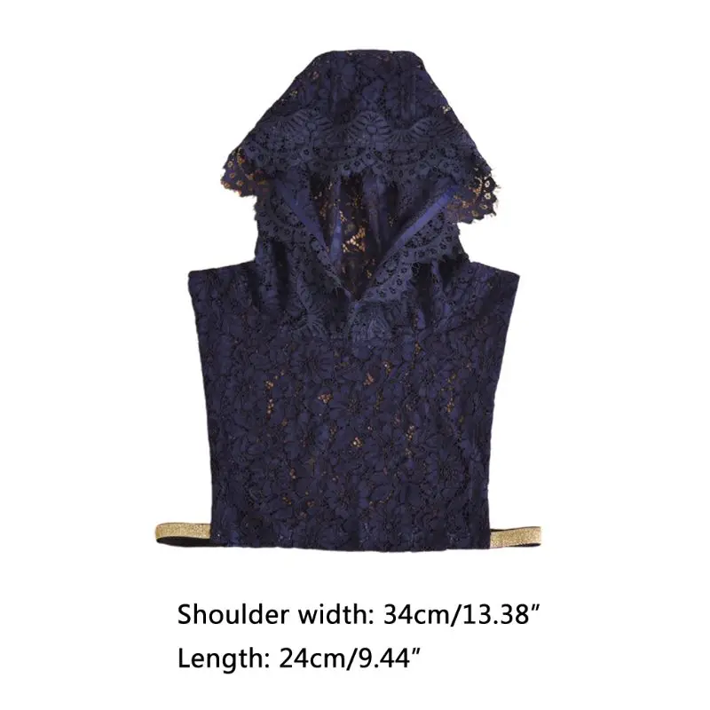

Elegant Women Hooded False Collar Crop Top Crochet Eyelash Floral Lace Romantic Pullover Cap T-Shirt Detachable Blouse