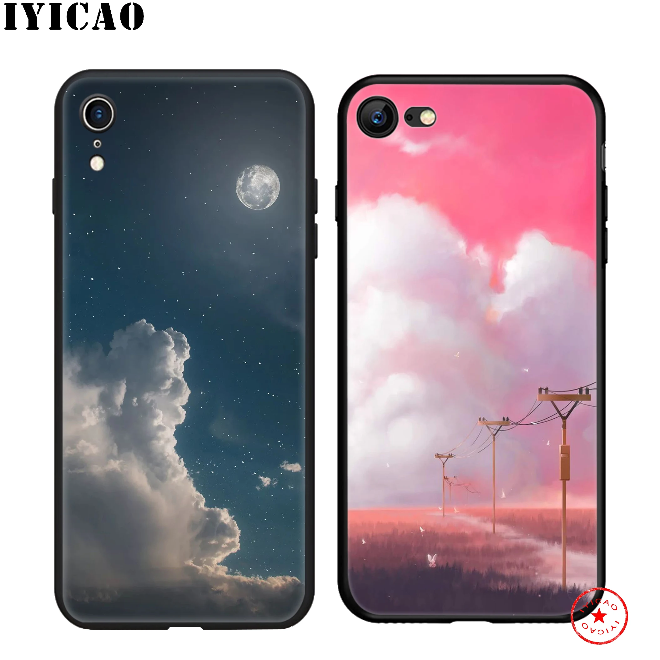 IYICAO Луна Звезда облако ночь мягкий черный силиконовый чехол для iPhone 11 Pro Xr Xs Max X