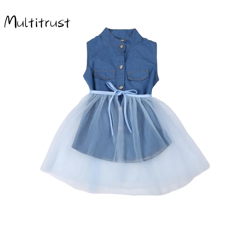 Multitrust Girl Dress 2020 Toddler Girl Dress Set Sleeveless Demin Dress +Tutu Lace Skirts 2pcs Soze 1-6Y