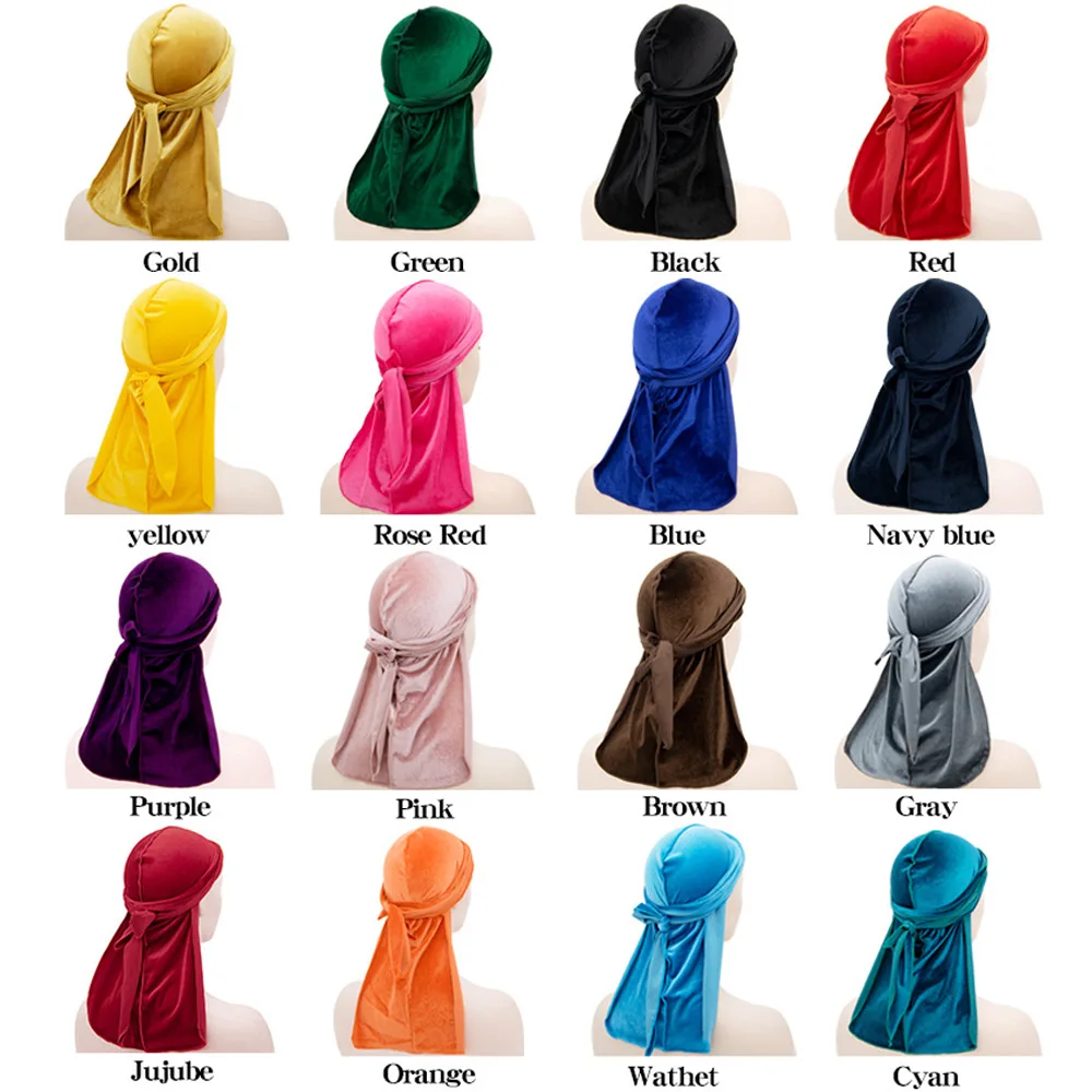 

Velvet Durag Long Tail Pirate Hat European American Hip-hop Oversized Turban Breathable Bandana Unisex Men Wome Durag Cap