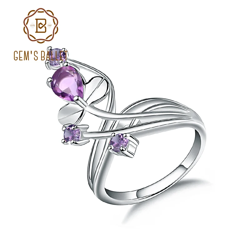 

Gemb's BALLET Classic 1.06ct натуральный аметистовый драгоченный камень, кольцо с цветком для женщин, кольцо на палец из стерлингового серебра 925 пробы, ...