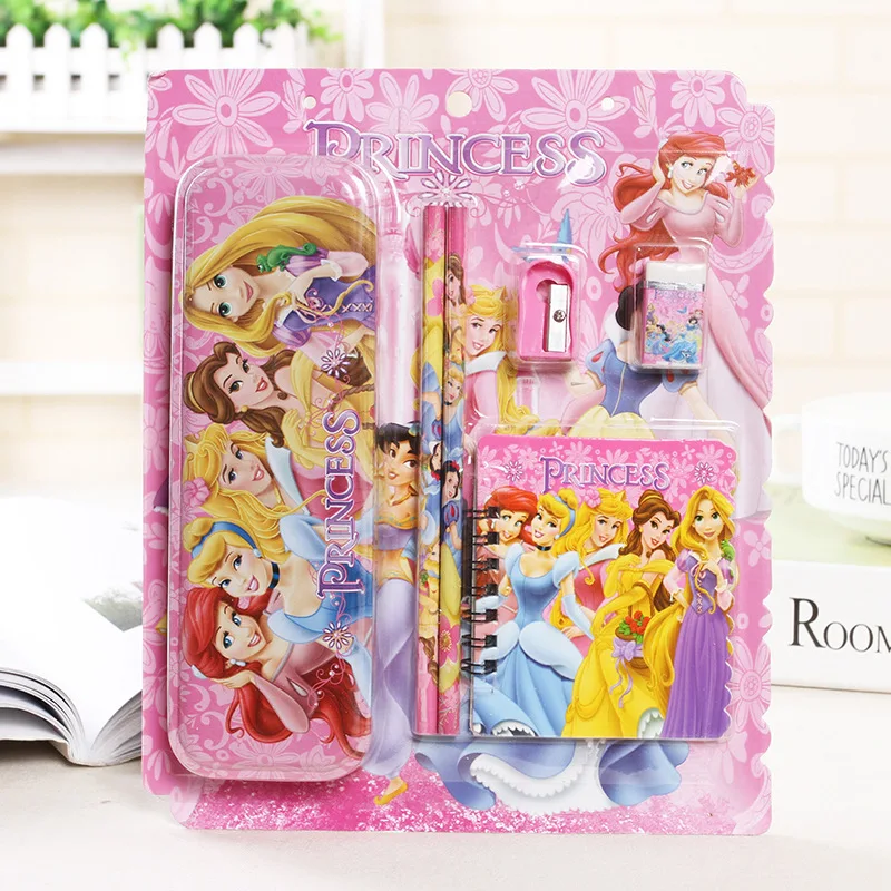 

7-piece Disney Princess Stationery Set Cartoon Stationery Box Pencil Eraser Ruler Notebook Set Colorful School Supplies Gift