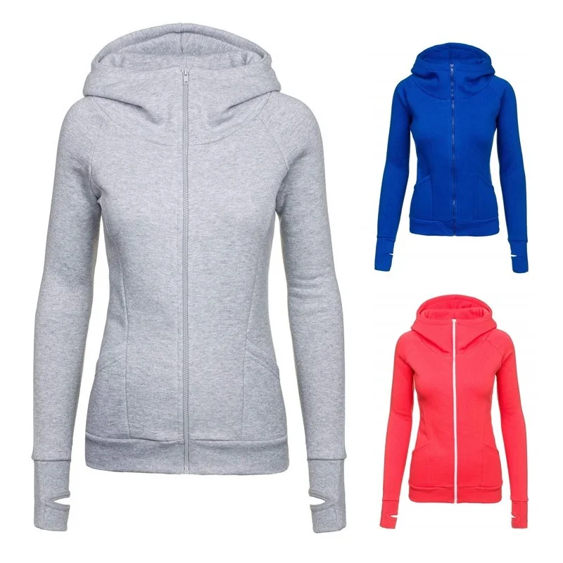 

Autumn and Winter Women Solid Color Long Sleeve Hoodie Woman Casual Sweatshirt Hoodie Lady High collar Hooded Sports Pullover
