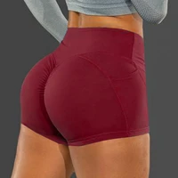 women solid sport shorts high waist elasticated seamless fitness leggings push up gym training gym tights pocket yoga short