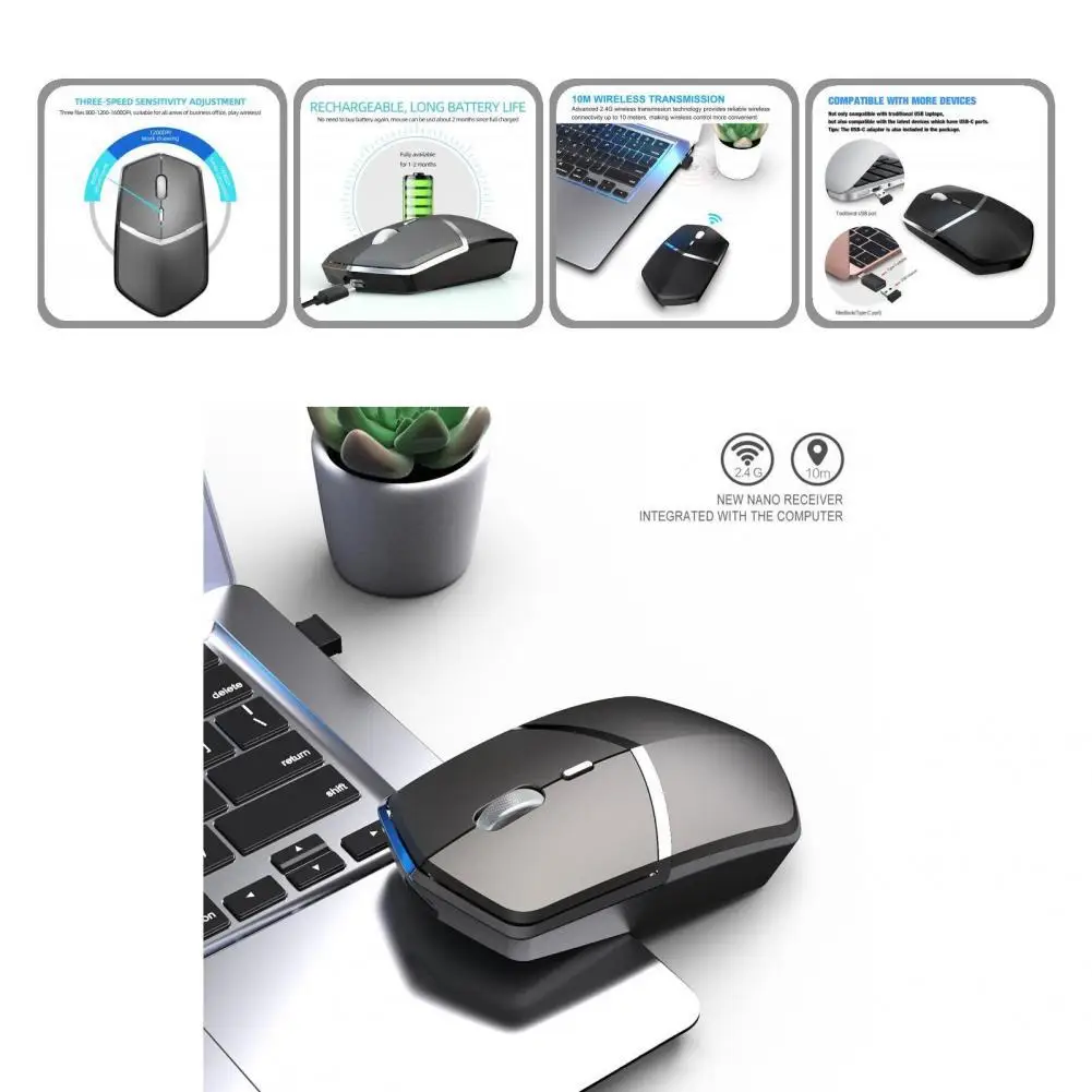 

Эргономичная Высококачественная перезаряжаемая компьютерная мышь 2,4 ГГц Type-C, чувствительные аксессуары для ноутбука