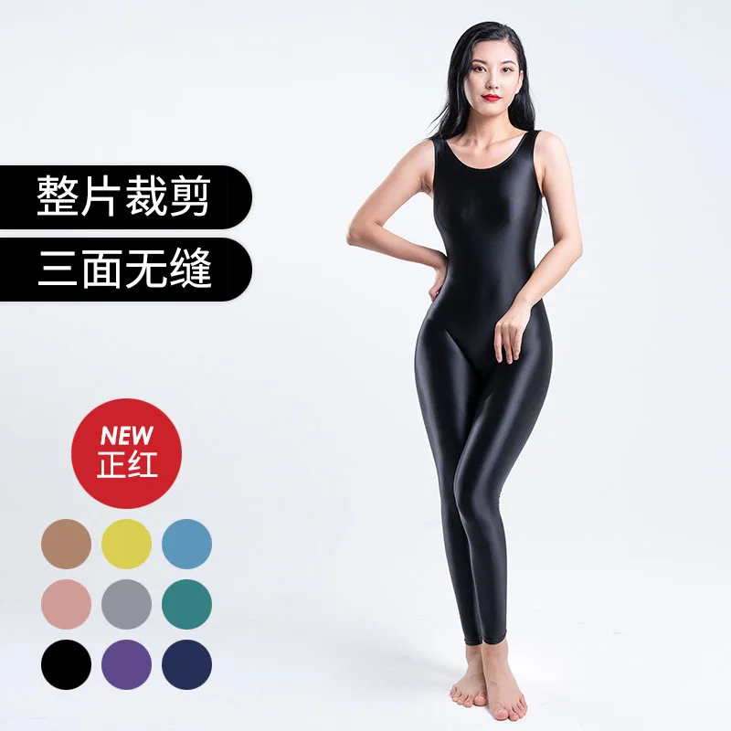 DROZENO Stretch gloss bodysuits body-building sports jumpsuits women's vests cropped pants