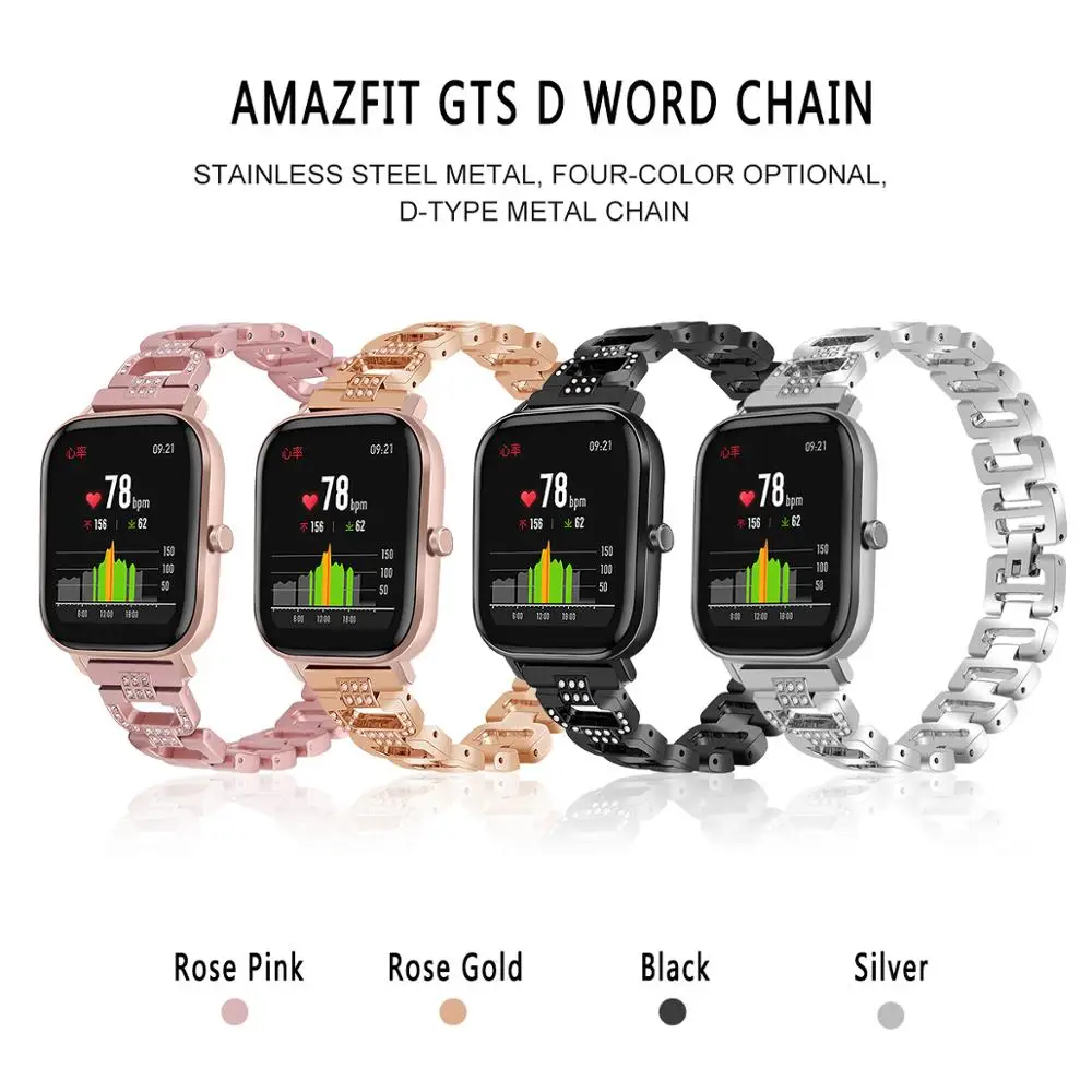 

Metal Crystal Bands Compatible with Huami Amazfit GTS Watch 2019 Stainless Steel Watch Strap Jewelry Bangle Wristbands for Women