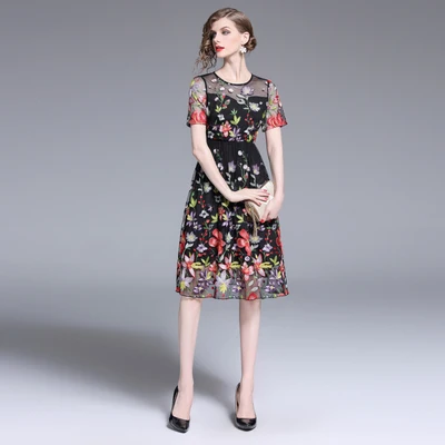 Женское подиумное Тюлевое платье Новое Осеннее высококачественное Сетчатое вечернее платье с вышивкой и цветами