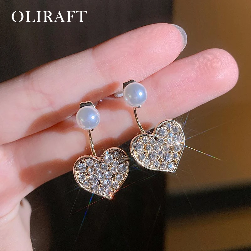 

OLIRAFT 2021 Korean Statement Pearl Earrings for Women Sweet Peach heart Drop Earrings Fashion Kawaii Jewelry Designer