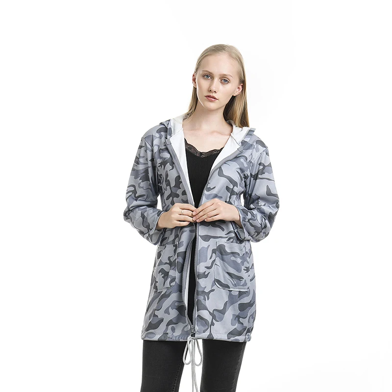 gray Зимняя куртка с капюшоном размера плюс, Женская камуфляжная куртка, осень, повседневный женский свитер, женские кардиганы, Feminino - Цвет: gray