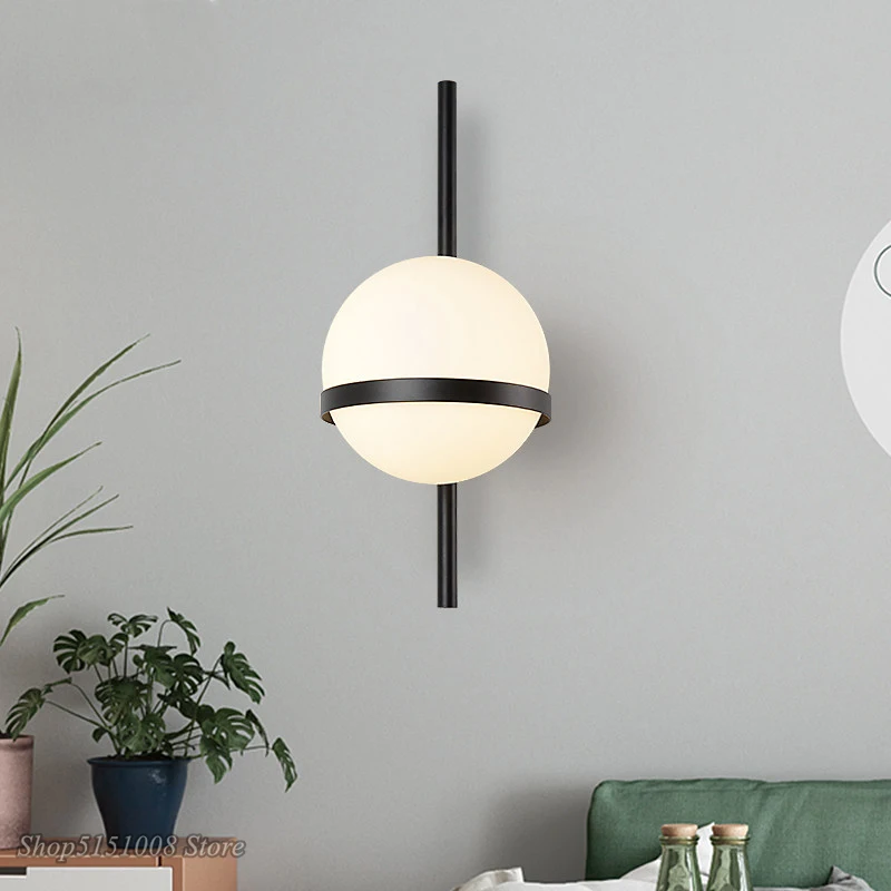 Скандинавский светодиодный настенный светильник, скандинавский минимализм, стеклянный глобус, блеск E27, настенный светильник, черное/золотое украшение, светодиодный настенный светильник, светильники